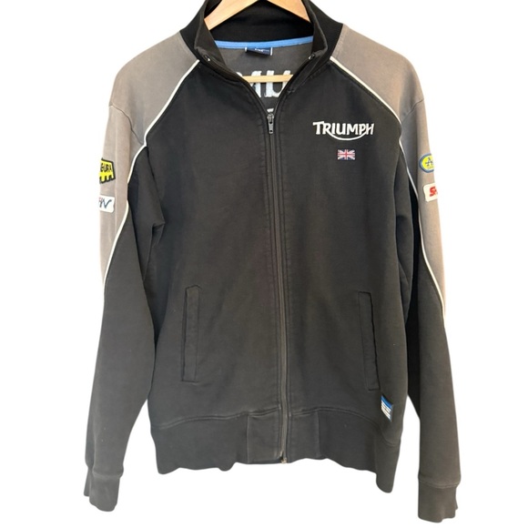 Triumph S Good used VINTAGE Black and Gray sweatshirt with jacket vibe patched - Picture 2 of 15
